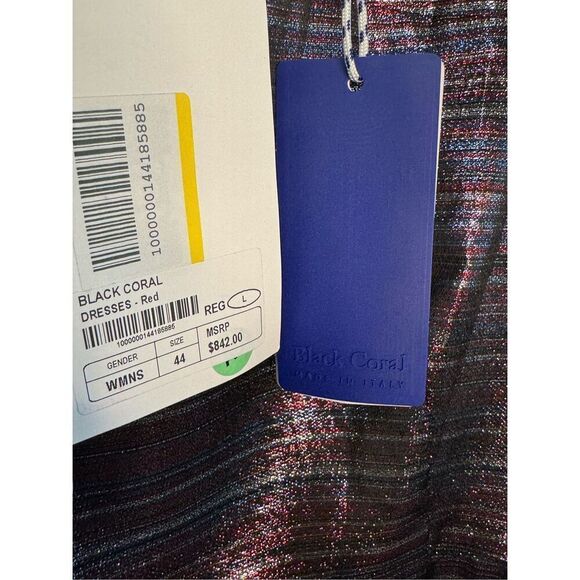 Black Coral NWT Waist Fitted Metallic Stripe Dress in Purple Size IT 44/US 8 - Picture 10 of 10